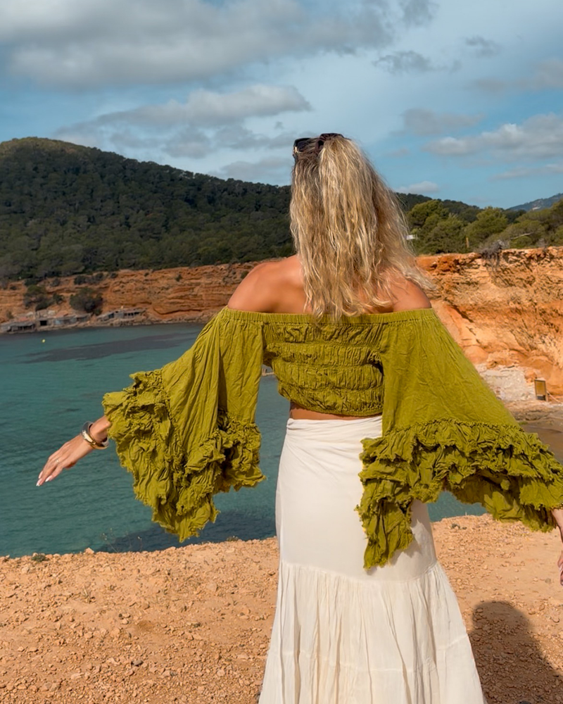 Hippie-Chic Crop-Shirt in grün perfekt für Festivals