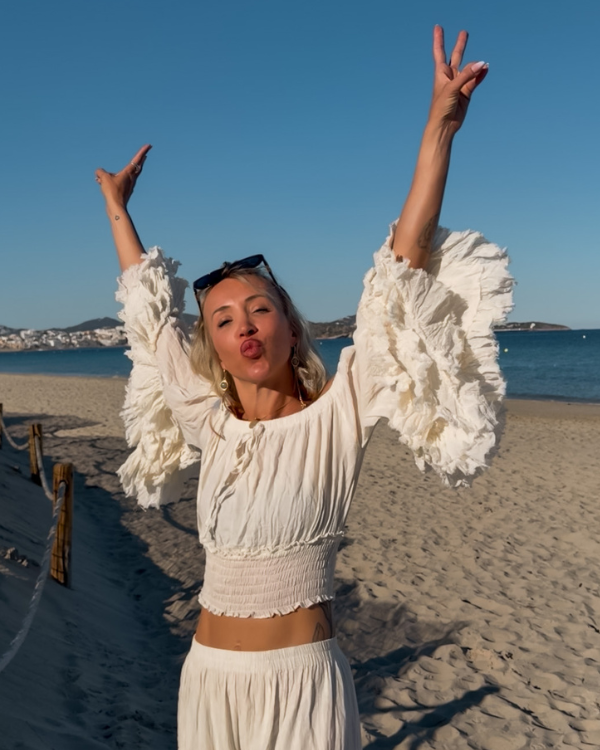 Baumwolle Boho Cotton Shirt mit Fledermaus Ruffle Ärmel 
