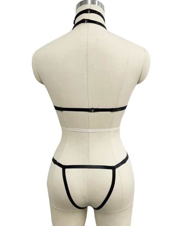 Erotischer BDSM Kinky Look Bodysuit aus Trägern und Riemen 