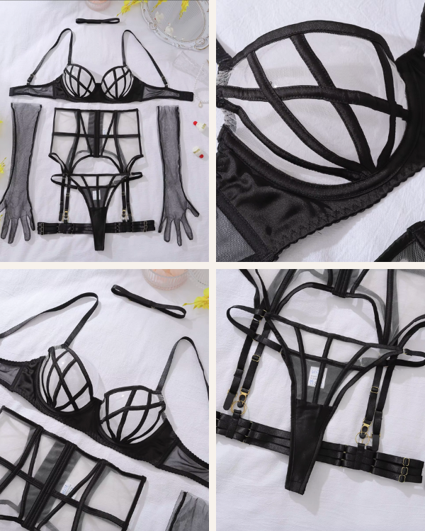 Hochwertiges erotisches Dessous Set mit Handschuhen