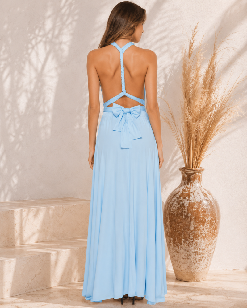 hellblaues Damen Maxikleid zum binden | Brautjungfer Kleid 