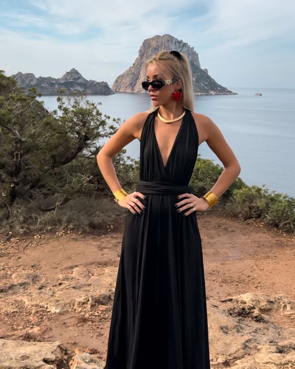 schwarzes elegantes Boho Damen Kleid zum binden - Rückenfrei 