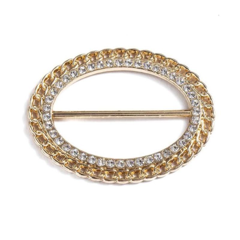 Goldener Brosche Ring als Schal und Tuch Halter - Eleganter Tuchhalter mit Strasssteinen 
