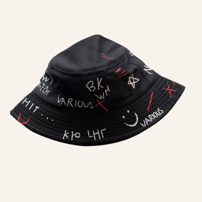 schwarze Sommerhut mit Schriftzug und Smiley für Damen und Herren 