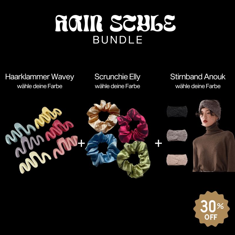 Hair Bundle Set aus Haarklammer, 2 Scrunchies und ein Stirnband Ohrenwärmer gestrickt 