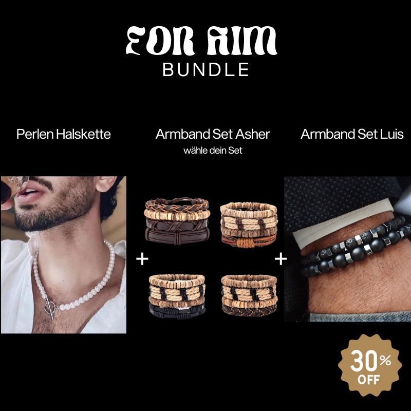 Herren Modeschmuck Bundle aus Perlenkette, Armband Set in braun und schwarz Tönen 