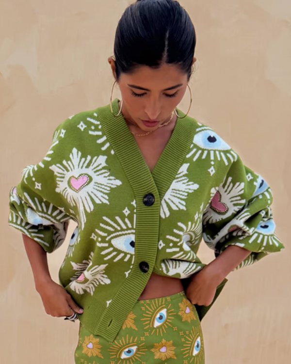 Strickmode mit Herz- und Augenmuster | Damen Strickjacken Cardigans 