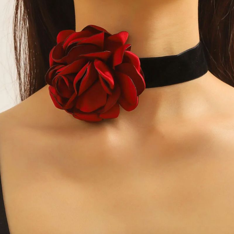 Bordeaux 3D Rosen Choker - Velvet Choker Halskette Halsband 