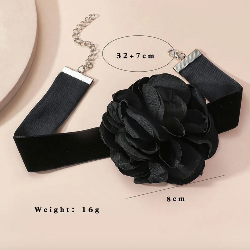 Schwarzes Choker Halsband Halskette mit schwarzer 3D Rose 