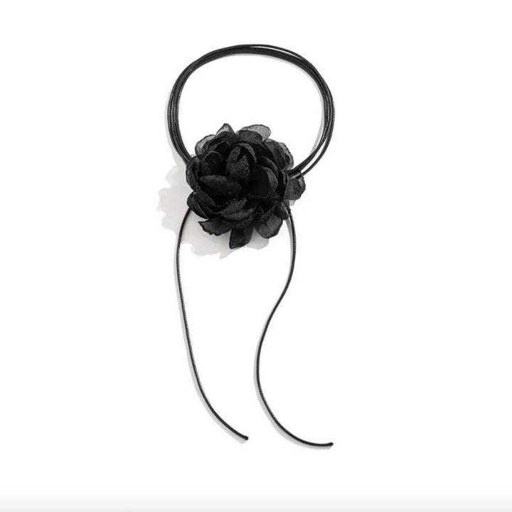 schwarze Choker Halskette mit 3D Rosen Symbol 