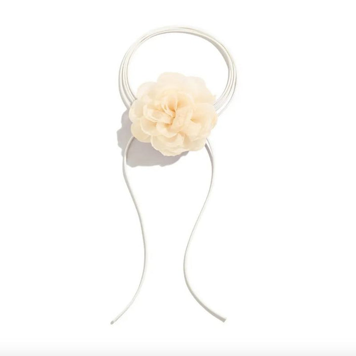 Choker Halskette in weiss mit grosser 3D creme farbiger Rosen Symbol Blume 