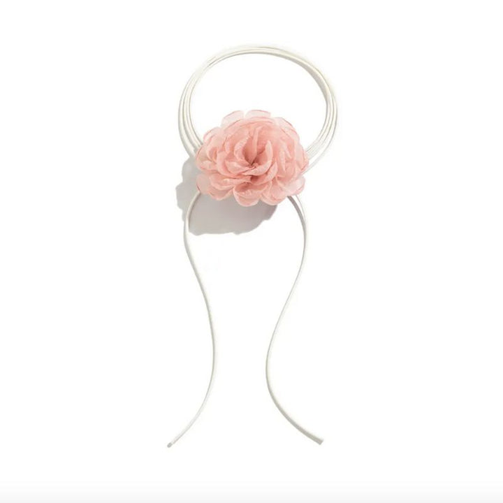 Choker Halskette an weissem Faden mit Rosa 3D Blumen Rosen Symbol 