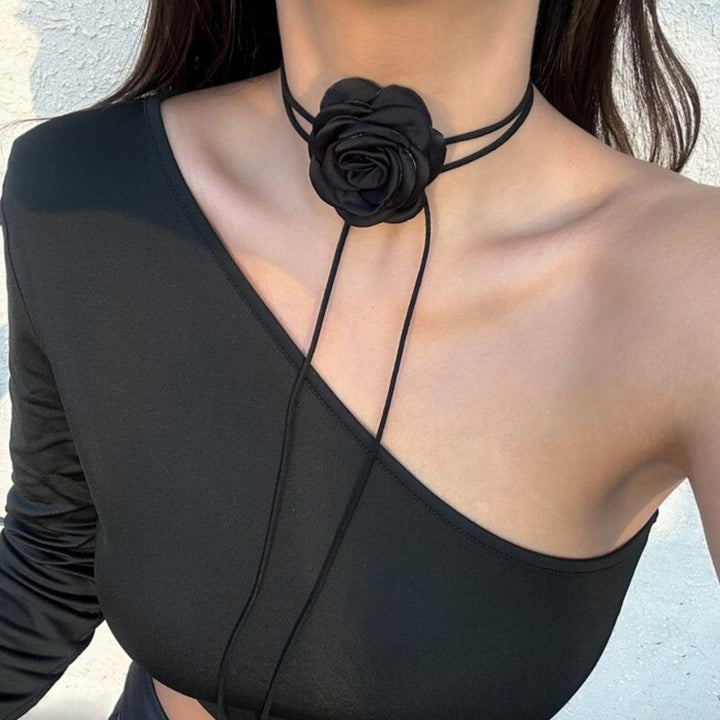 Choker Halskette in schwarz mit schwarzer Rosen Symbol - Elegante Edle Halskette 