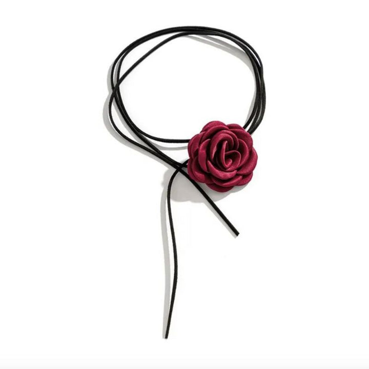 Choker Halskette an schwarzem Faden mit bordeaux 3D Rosen Symbol