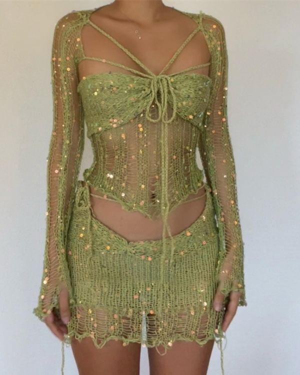 Langärmeliges Oberteil mit glitzernden Effekten - Festival Fashion