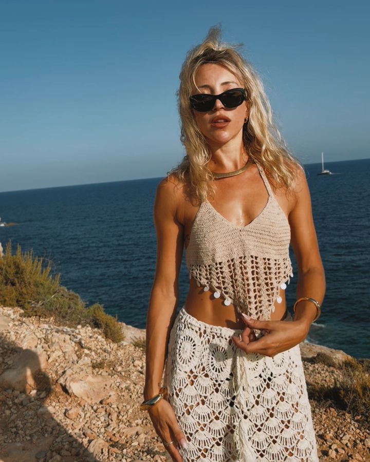 Sommer Häkel Top handgemacht aus Bali | Crochet Spitzen Top in beige 