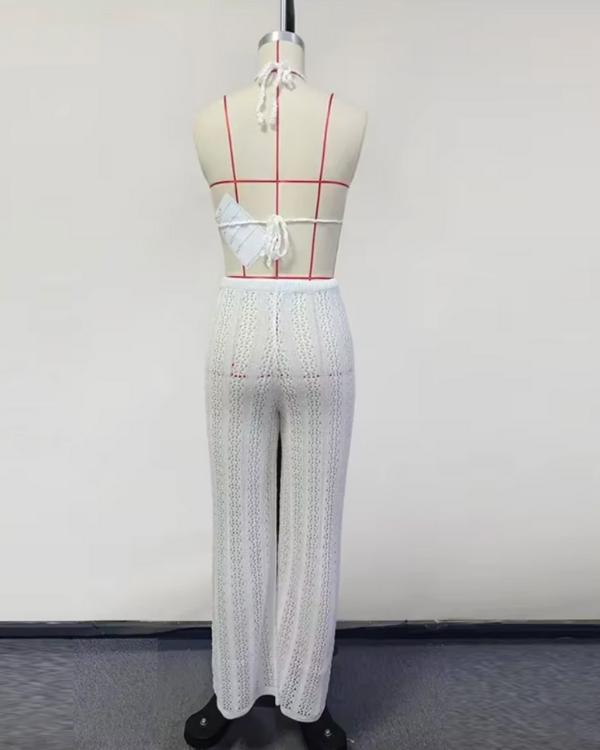 Weisser Häkelbikini mit Hose Damen