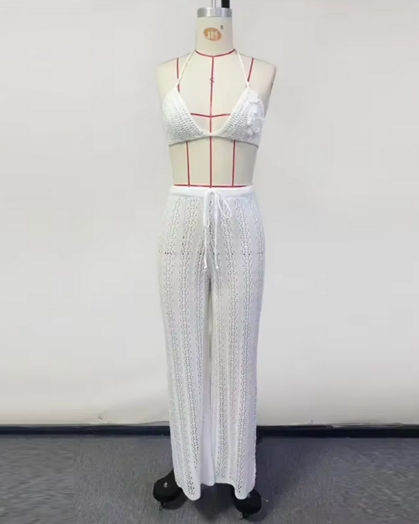 Sommerliches Bikini Set Häkelhose weiss