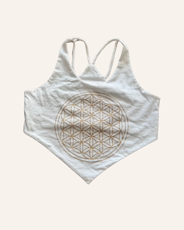Weisses Crop Top mit goldener Lebensblume 
