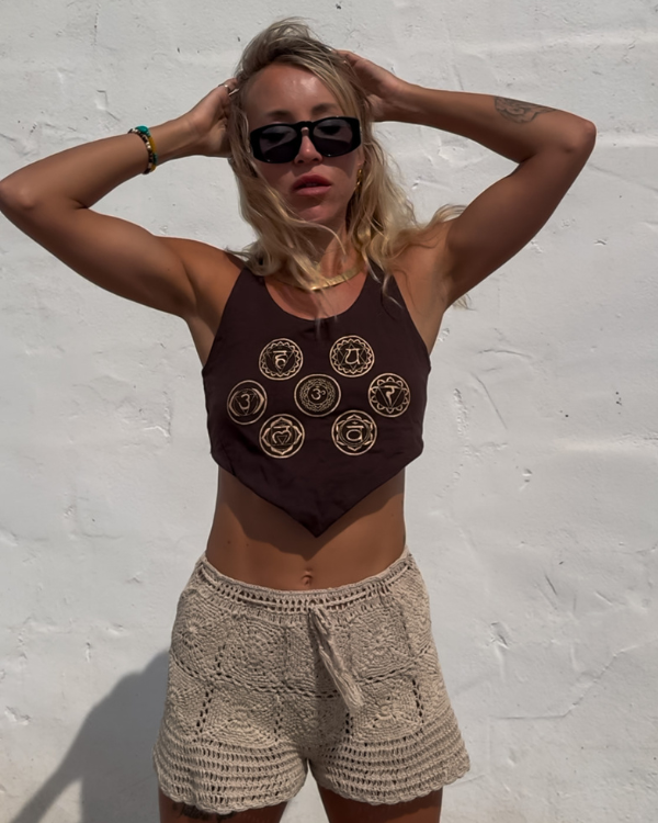 Festival Top spirituell mit Chakra Symbolik - braunes Top 