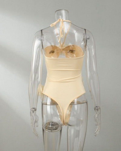 Stilvolles Cut-Out Badekleid in Beige mit wunderschönen 3D-Rosen