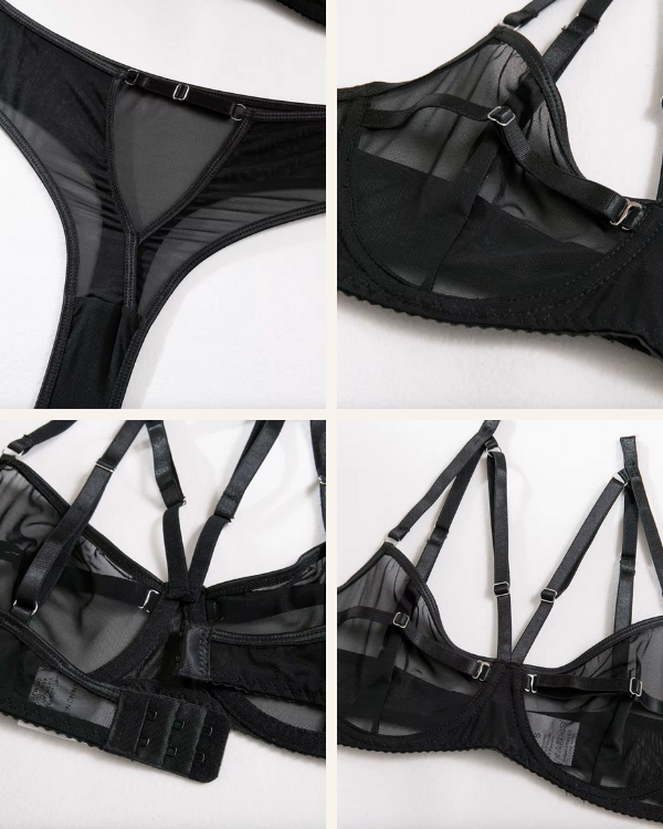 schwarze Reizwäsche Dessous DH und String Tanga mit Riemen