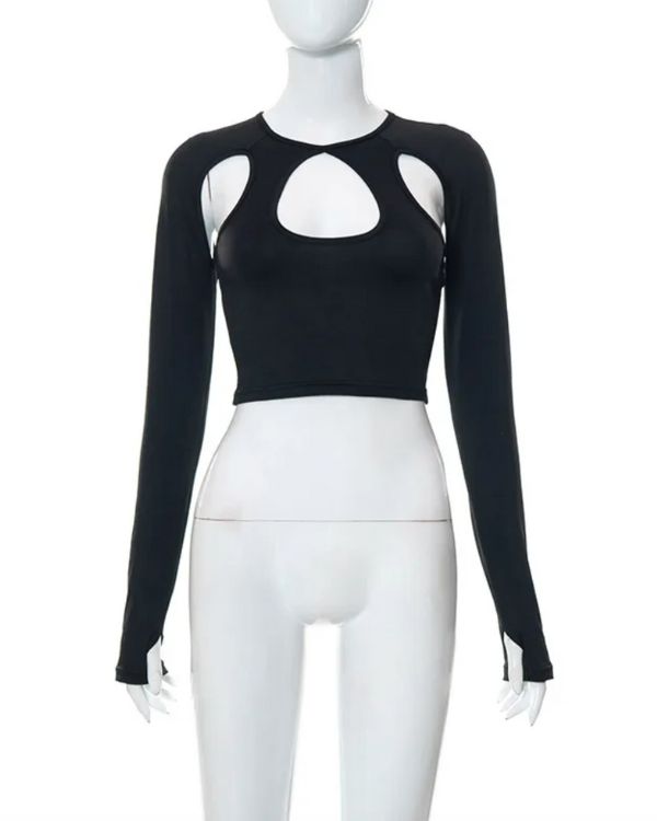 Raver Cut-out Festival langarm Shirt in schwarz 