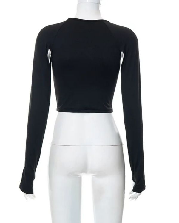 langarm Damen Shirt mit Cut-Outs - schwarzes Raver Damen Shirt 