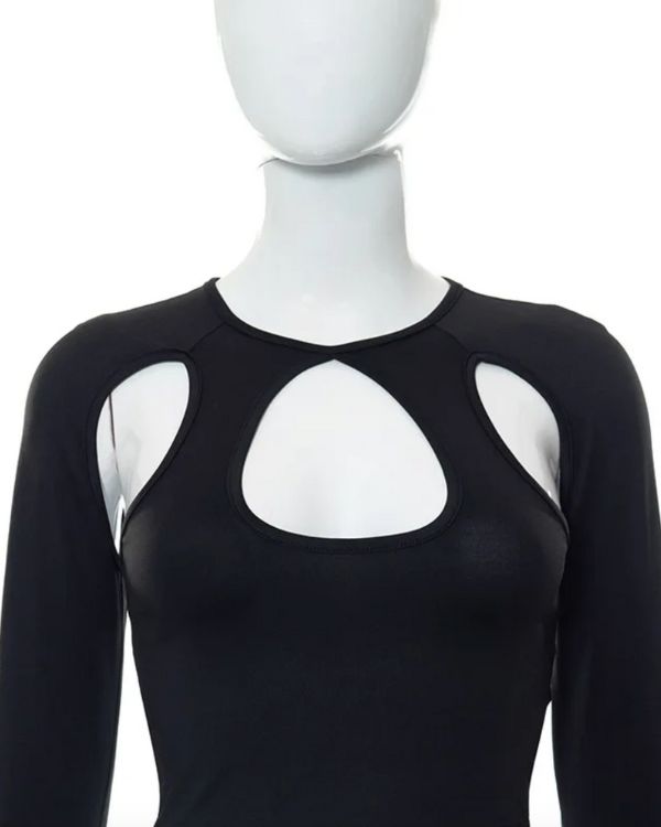 Cut-Out Raver Damen Shirt in schwarz 