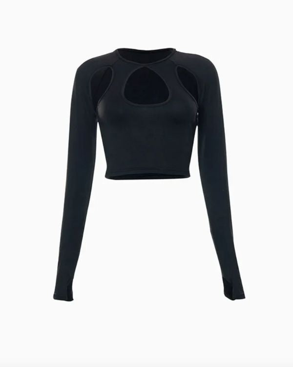 schwarzes Crop Top Cut-Out Raver Damen Shirt 