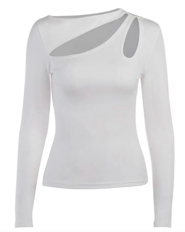 weisses Damen Shirt aus Baumwolle mit asymmetrischen Cut-Outs 