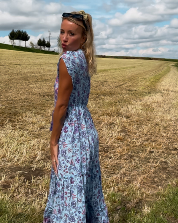 Langes Kleid mit floraler Optik - Blumen Maxikleid Damen 