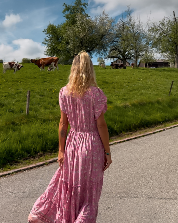 langes romantisches Boho Blumen Sommerkleid 