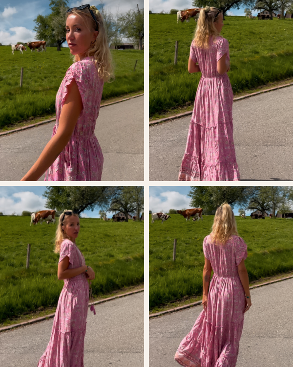 Rosa Maxikleid mit femininen Akzenten - Bodenlanges Damen Kleid 