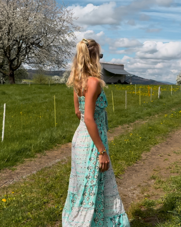 Mintfarbenes Maxikleid im Boho Look - Damen Sommerkleid 