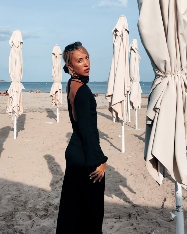 Rückenfreies langes Damen Kleid in schwarz - Herbst Winter Damen Kleid 