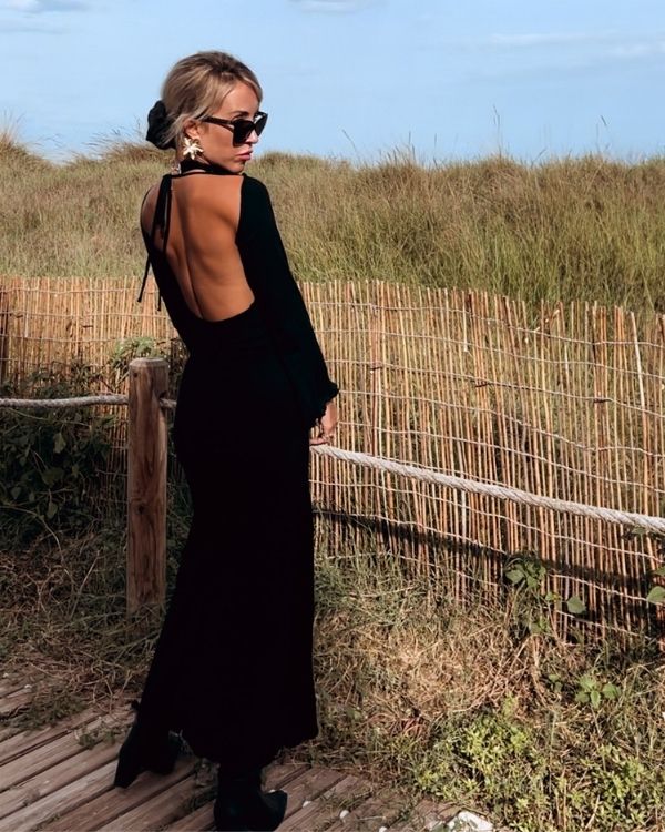 Langes Damen Kleid mit offenem Rücken - Jersey Herbst Kleid zum binden am Rücken 