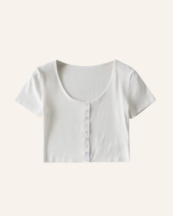 Basic Damen T-Shirt mit Rundhals und Knöpfen 