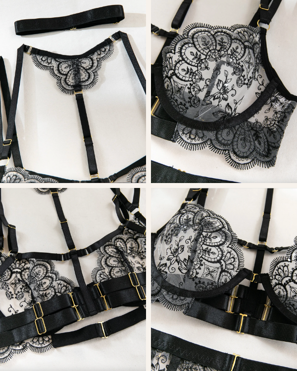 Erotische Lingerie Damen mit Strapsen in Schwarz