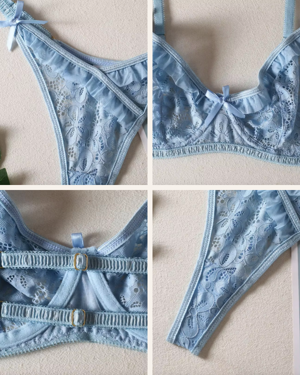 Romantisches Lingerie Set in Pastellblau für Damen - Dessous Lovers Set