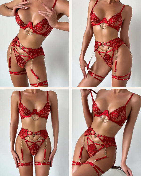 luxuriöses lingerie set rot damen online kaufen schweiz | spitzen lingerie rot elegant