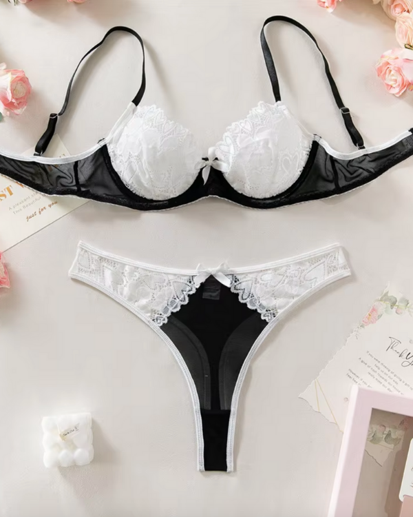 heisses elegantes Damen Dessous Unterwäsche Set in schwarz-weiss mit Spitzen 
