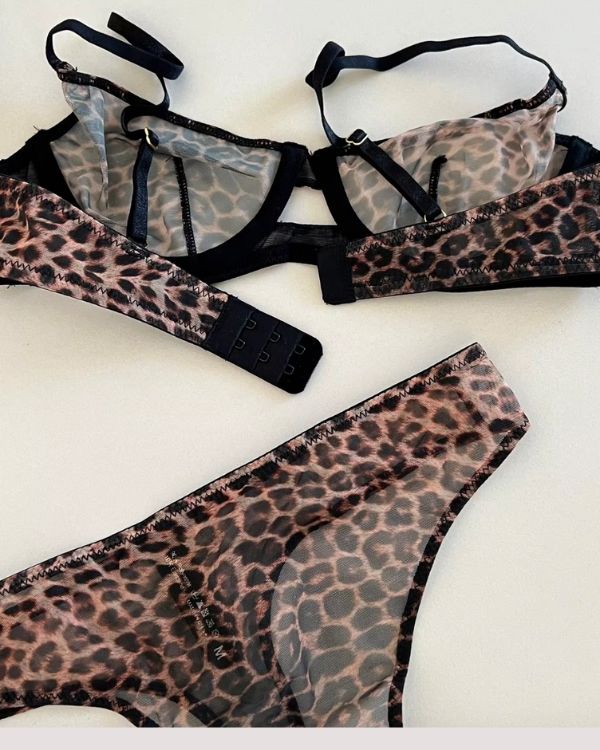 Damen Dessous Set Leopard Muster leicht transparentem Stoff 