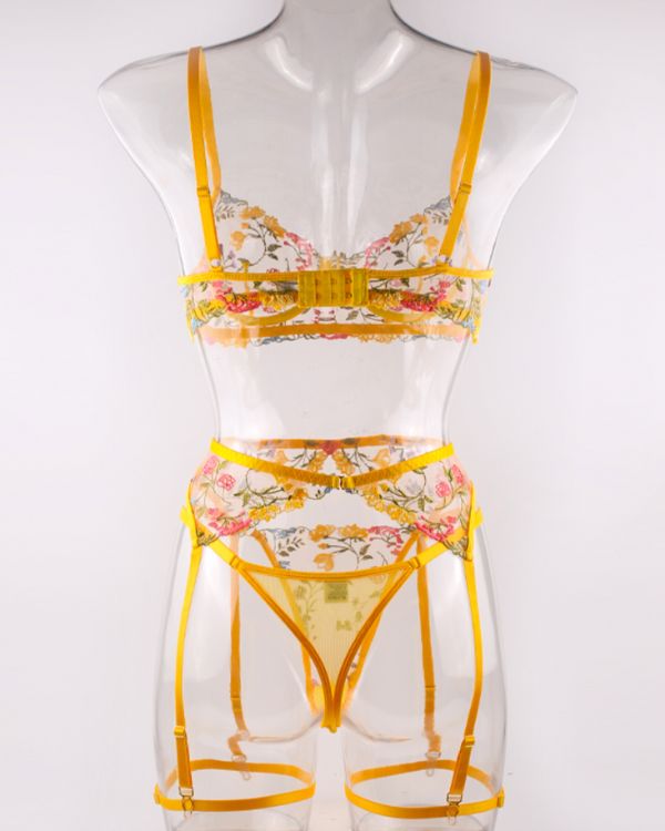 Romantisches Dessous-Set mit Blumenmuster-Stickereien