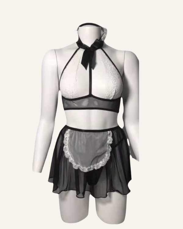 Heisses erotisches Dessous Set Kostüm Dienstmädchen schwarz-weiss