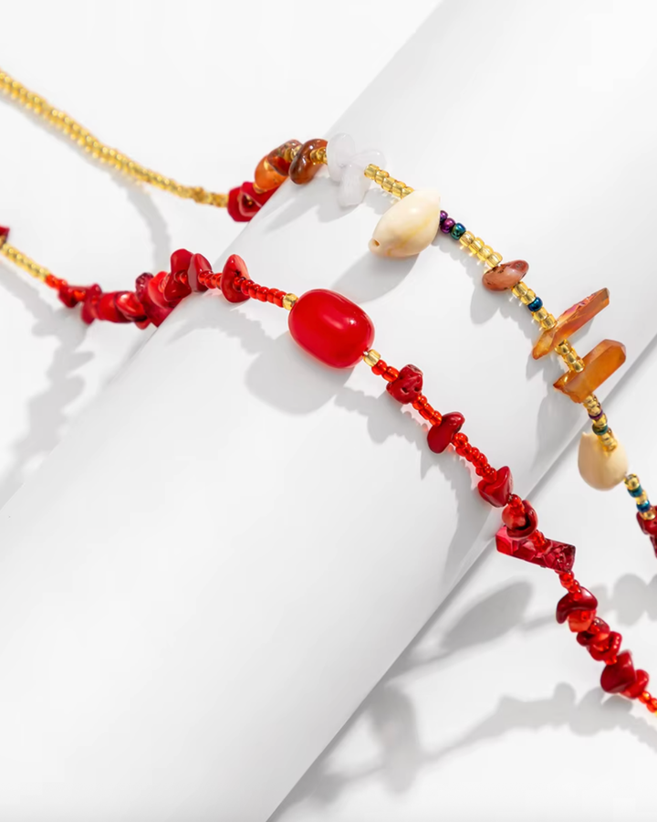Zweireihige Bauchkette im Ibiza Style | Rote und farbige Perlen Bauchkette 
