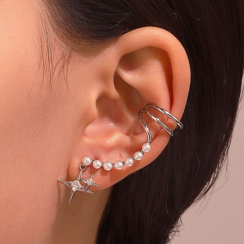 Ear-Cuff Ohrring mit Perlen und Zirconia Sternen