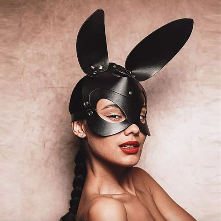Fetisch Hasenohren Maske in schwarz, deckt Augenpartie ab - heisse Rollenspiele Kinky Style Maske