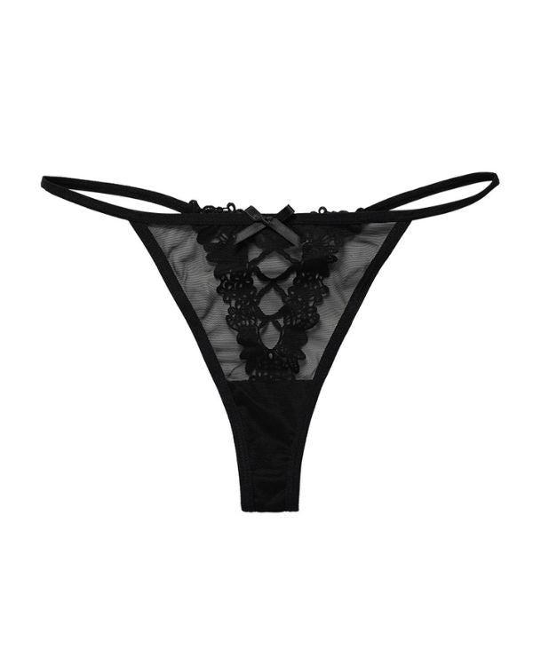 heisser schwarzer String Tanga mit Schleifen Blumen Muster 