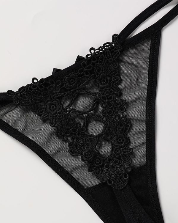 schwarzer sexy String Tanga Unterhose mit Blumen Muster 